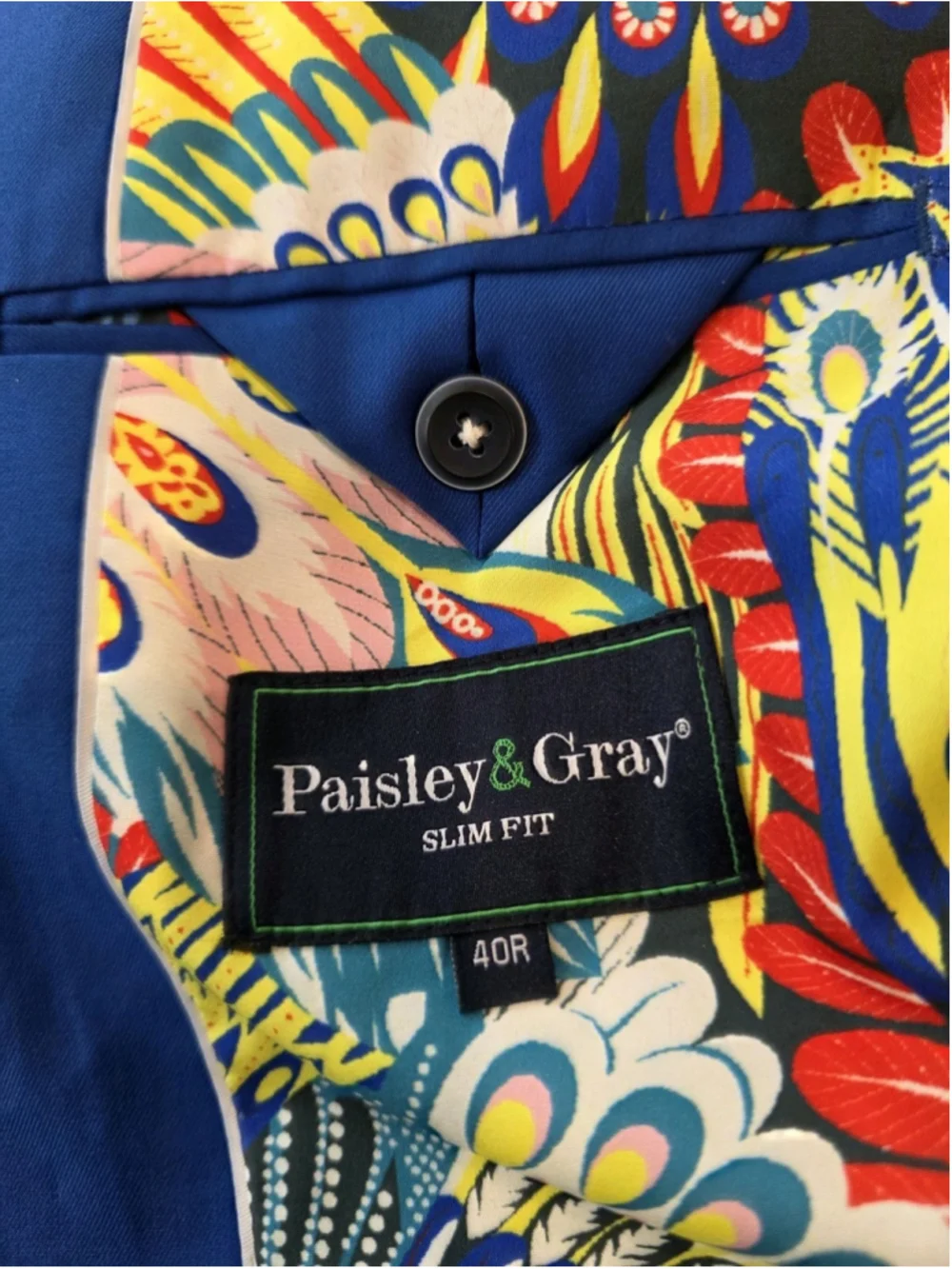 Paisley & Gray Blazer Mens 40R Slim Fit Royal Blue Floral Lined Sport Coat Party
